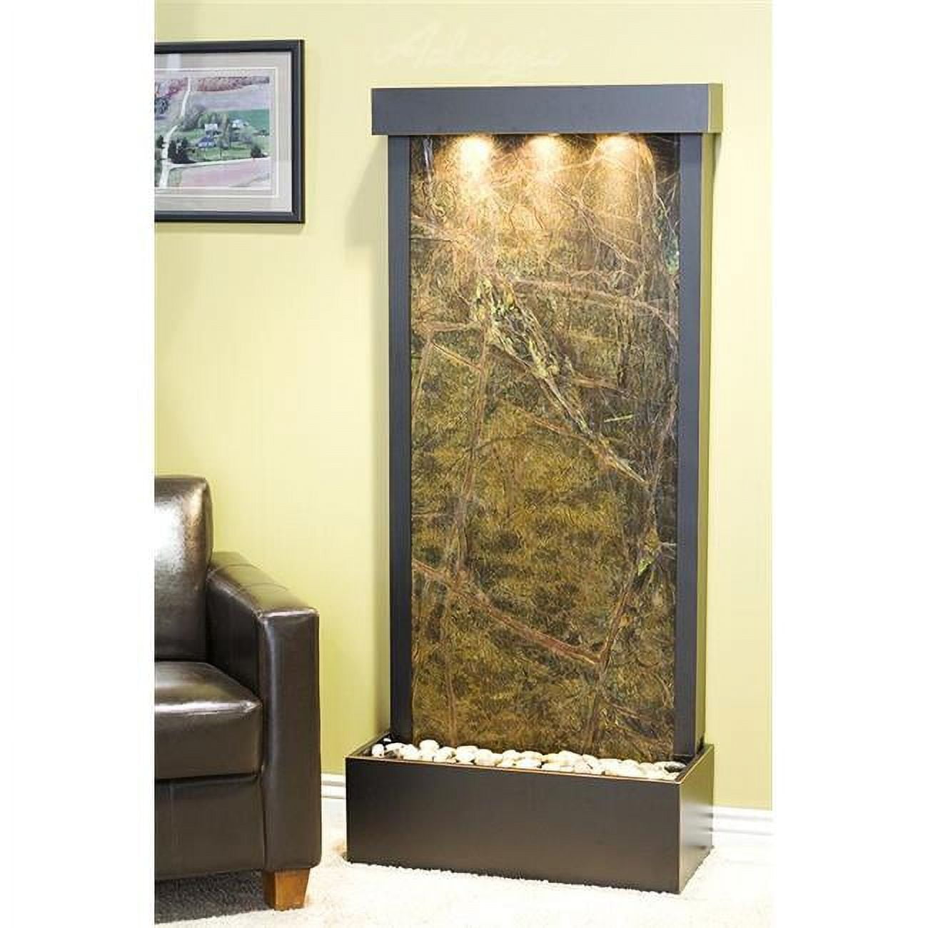 Harmony River Flush Mount Blackened Copper Green Marble Wall Fountain