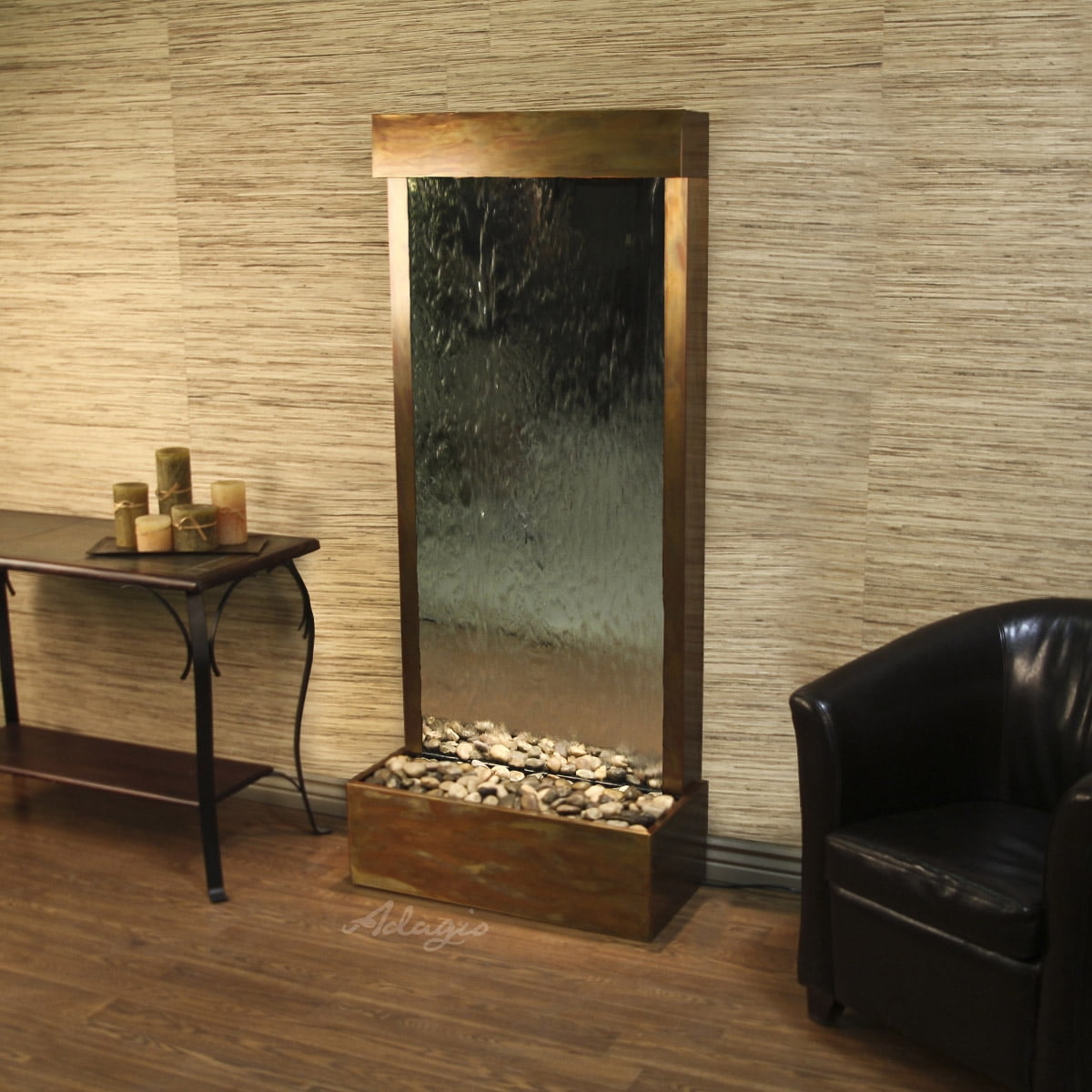 HRF1040 Harmony River Flush Mount Rustic Copper Silver Mirror Wall Fountain