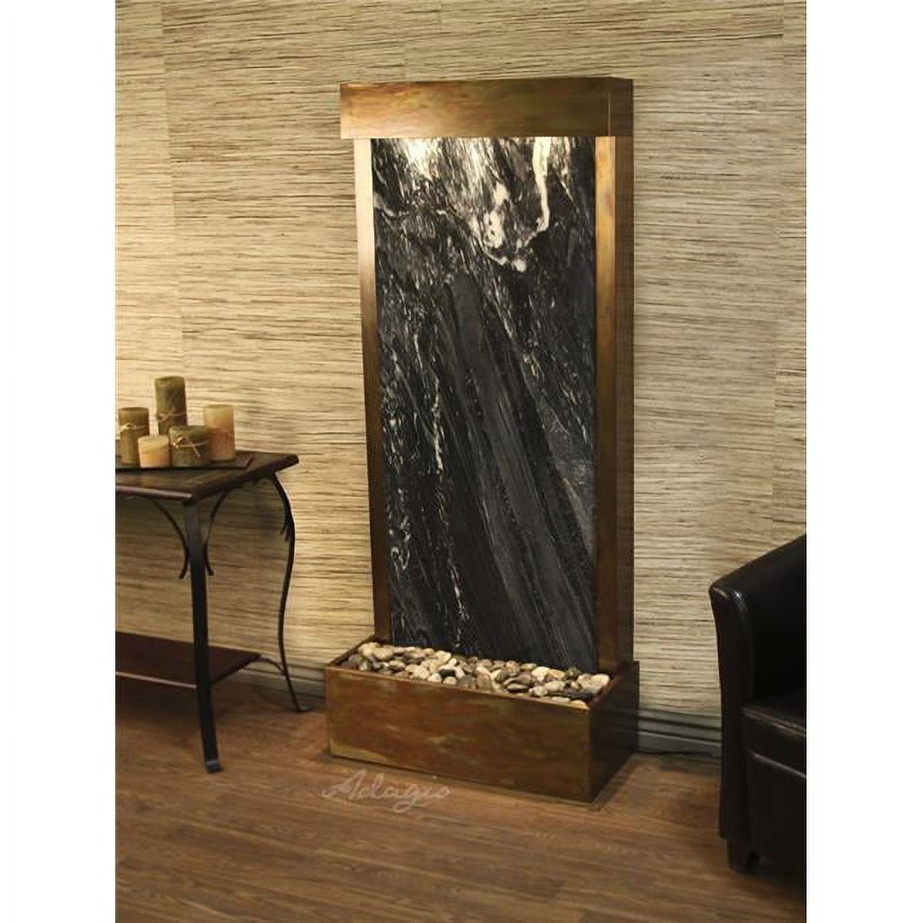 Harmony River Flush Mount Rustic Copper Black Marble Wall Fountain