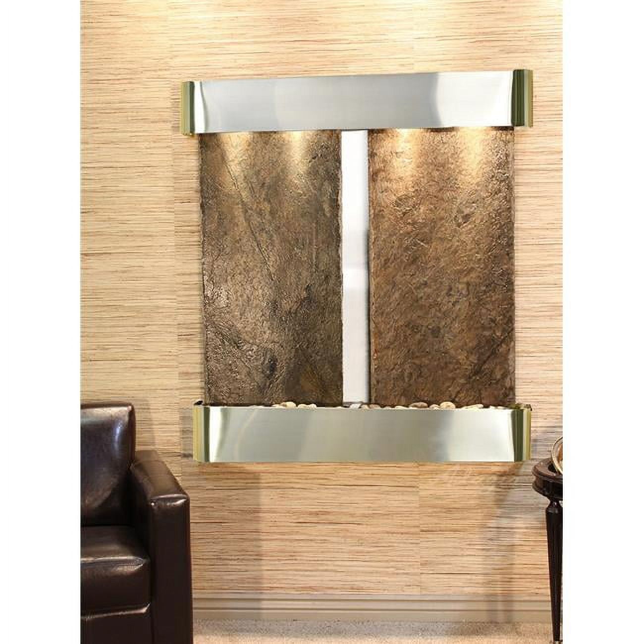 Picture of Adagio AFR2002 Aspen Falls Round Wall Fountain - Stainless Steel-Green Natural Slate