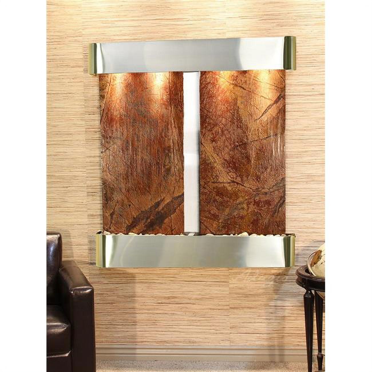 Picture of Adagio AFR2006 Aspen Falls Round Wall Fountain - Stainless Steel-Brown Marble