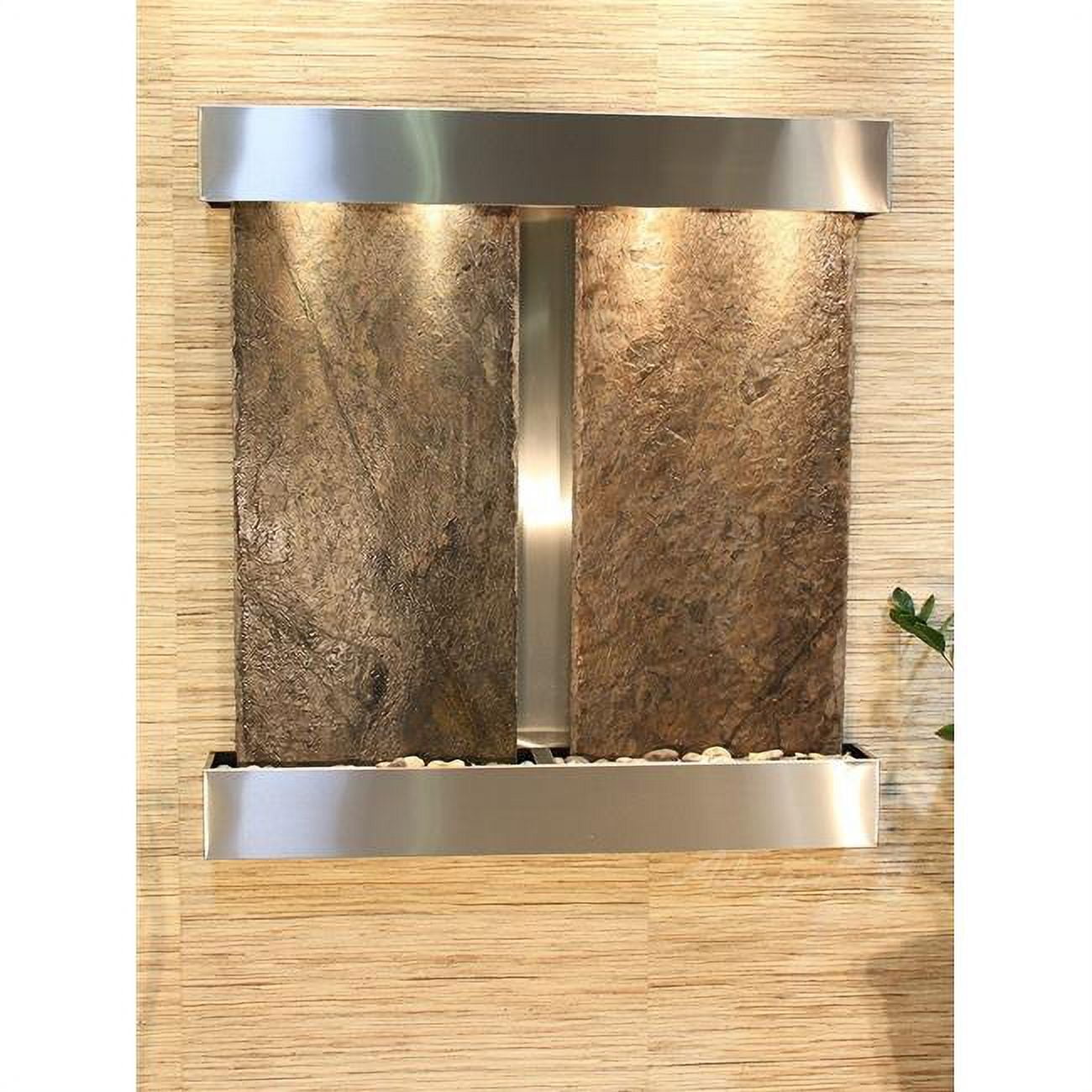 Picture of Adagio AFS2002 Aspen Falls Square Wall Fountain - Stainless Steel-Green Natural Slate