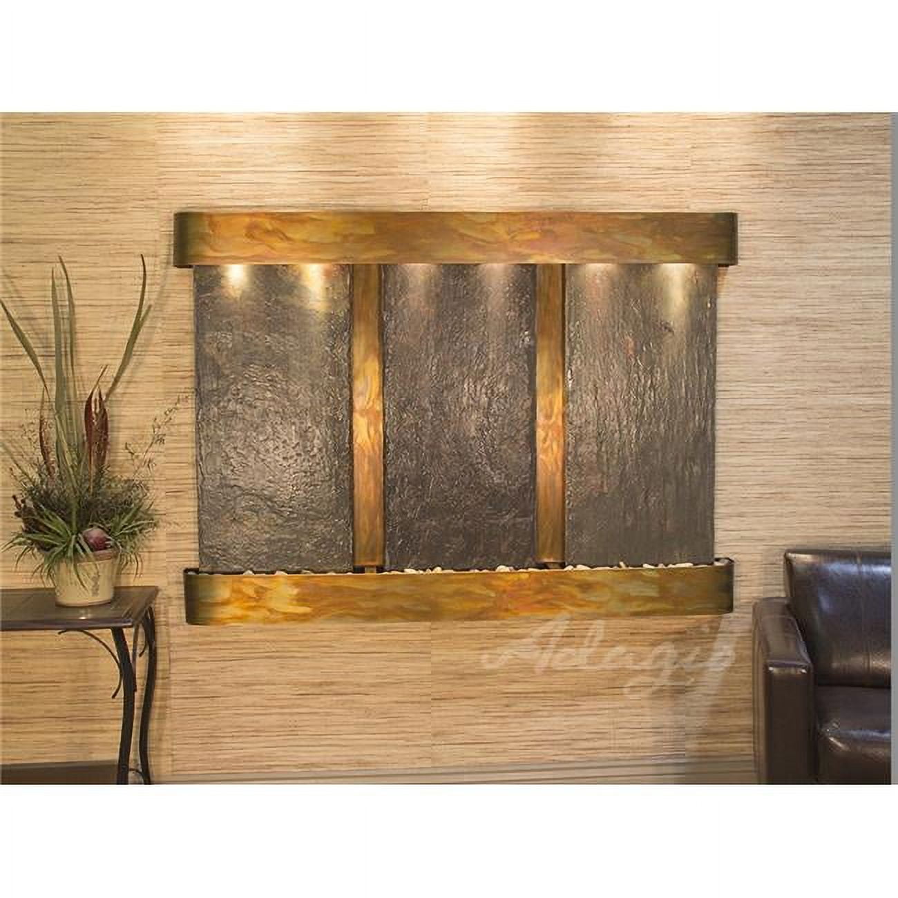 Olympus Falls Round Wall Fountain - Rustic Copper-Multi-Color Natural Slate
