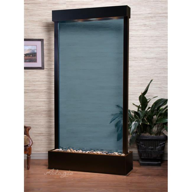 Tranquil River Center Mount Free Standing Fountain - Blackened Copper-Blue-Glass