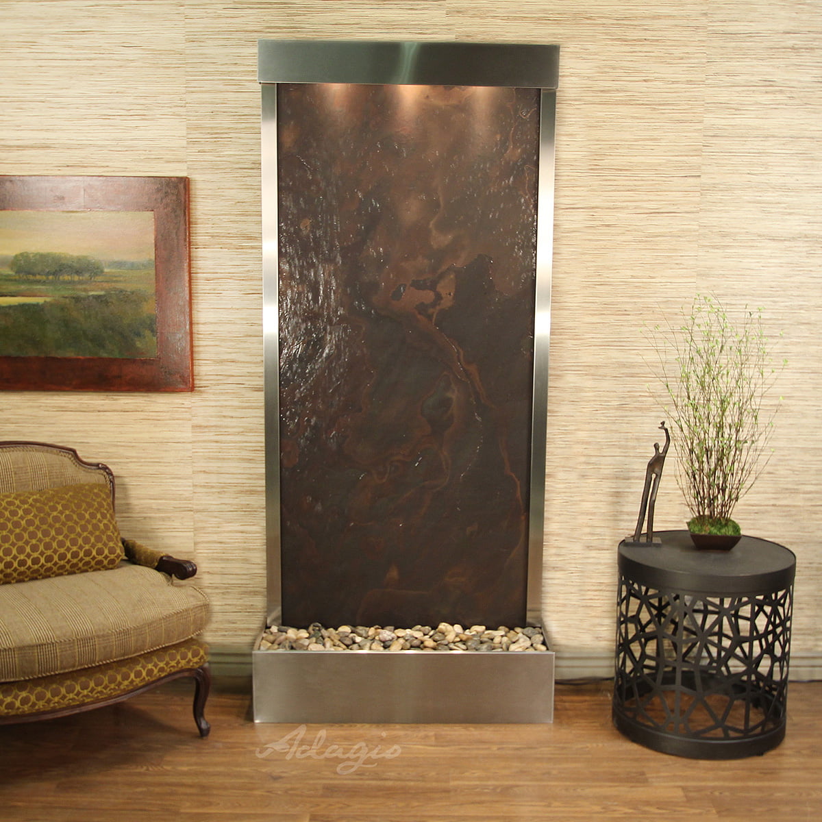 Tranquil River Flush Mount Free Standing Fountain - Stainless Steel-Multi-Color-Featherstone