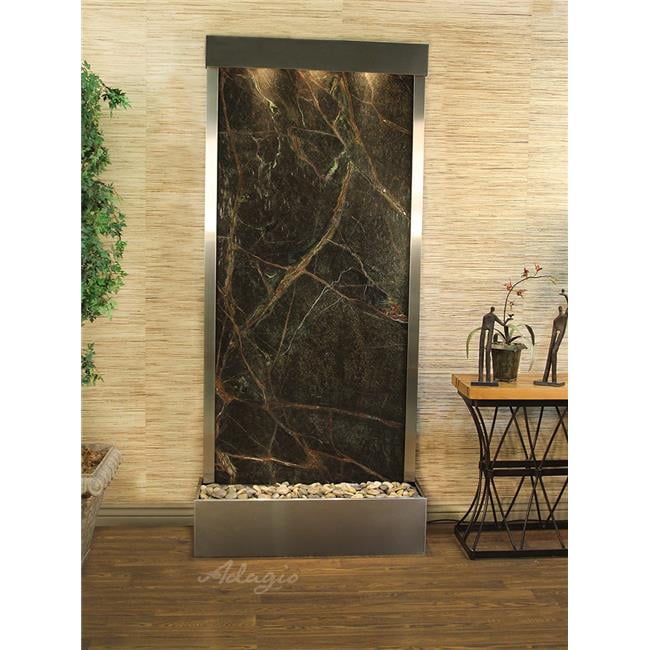 Tranquil River Flush Mount Free Standing Fountain - Stainless Steel-Green-Marble