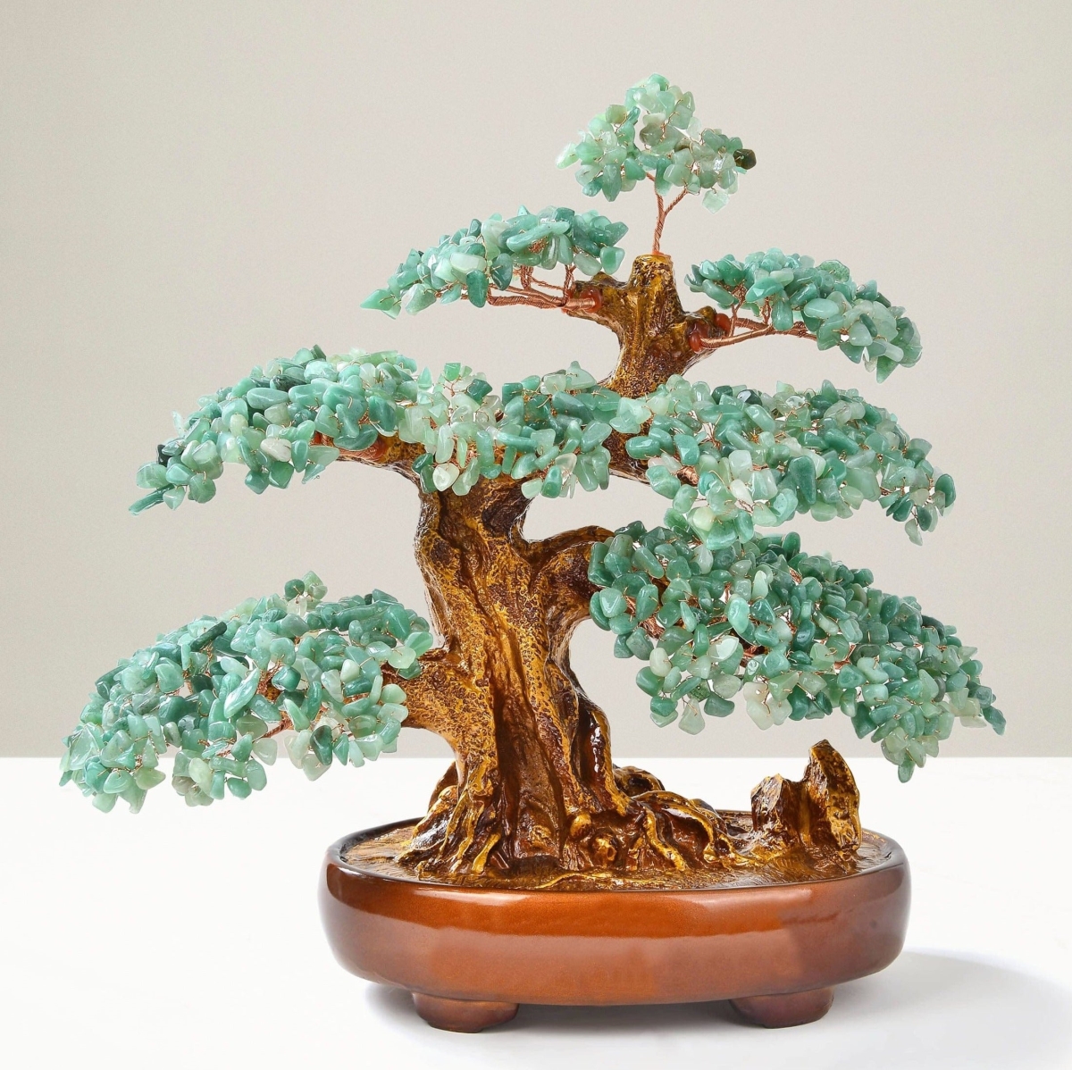 13 in. Aventurine Bonsai Tree of Life with 1251 Natural Gemstones