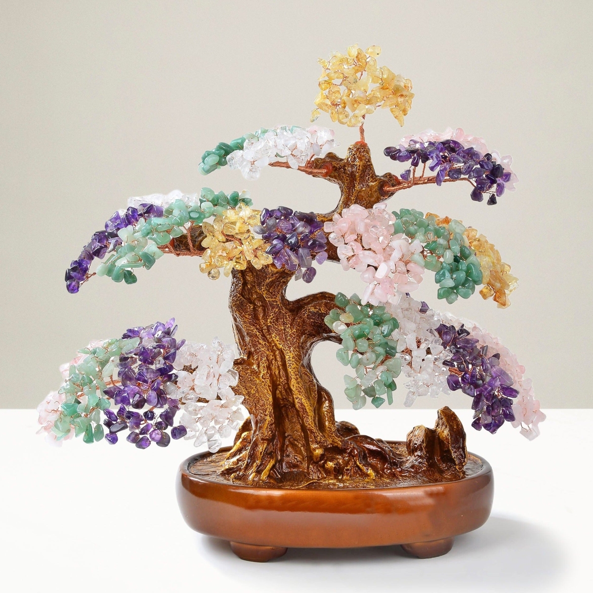 K9150N-MT 13 in. Multi-Gemstone Bonsai Tree of Life with 1251 Natural Gemstones