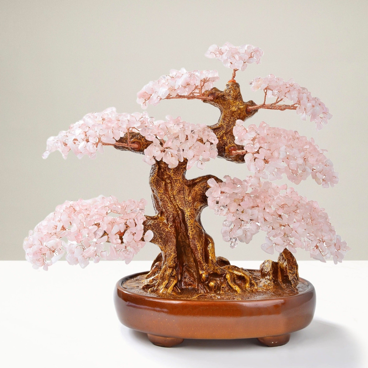 13 in. Rose Quartz Bonsai Tree of Life with 1251 Natural Gemstones
