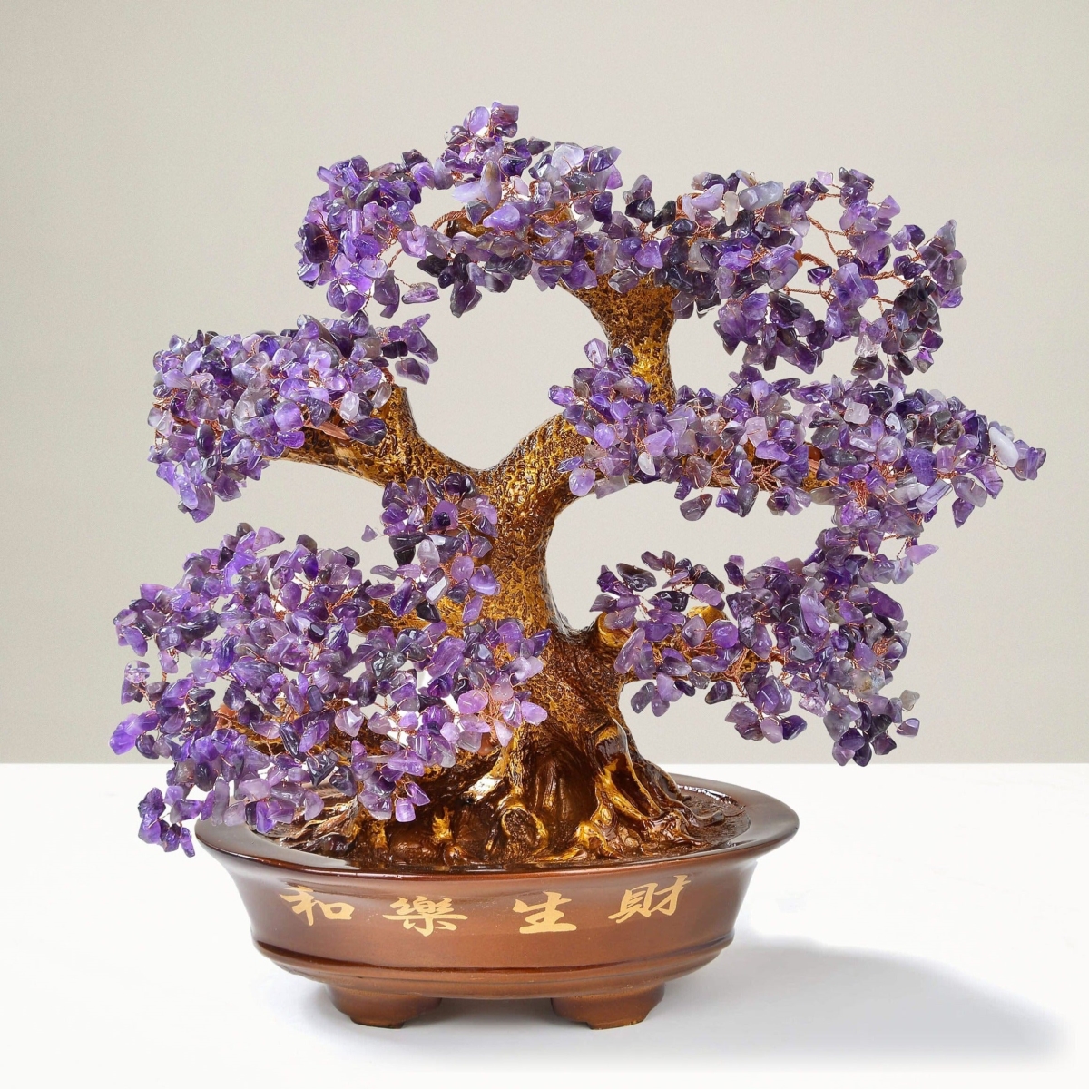 K9151-AM 13 in. Amethyst Bonsai Tree of Life with 1251 Natural Gemstones