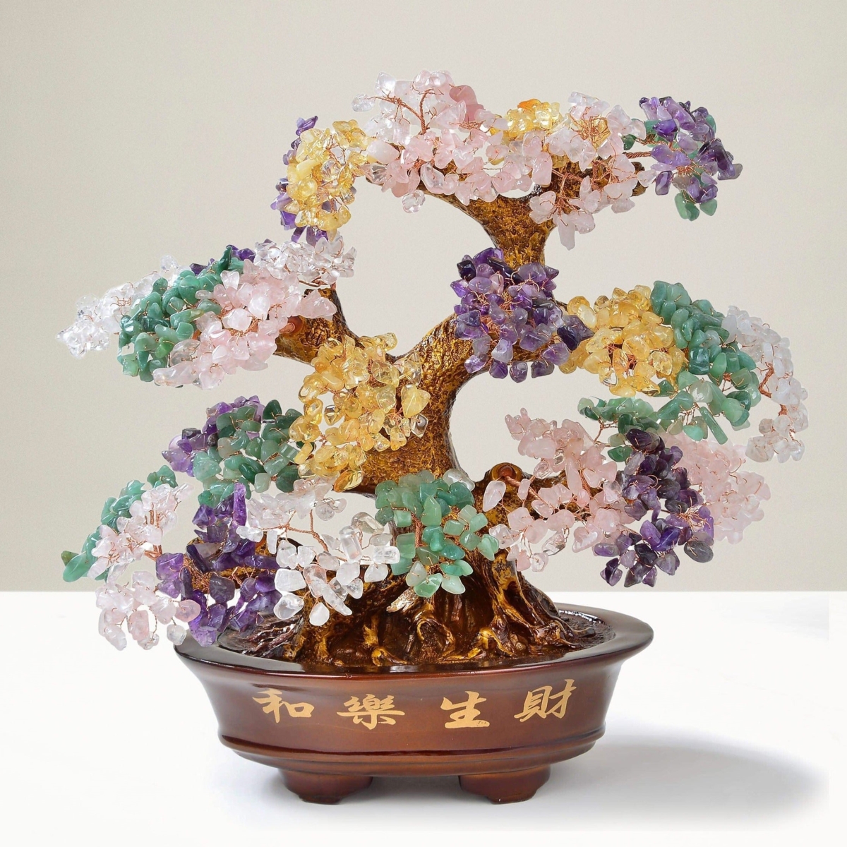 Multi-Gemstone Bonsai Tree of Life with 1251 Natural Gemstones