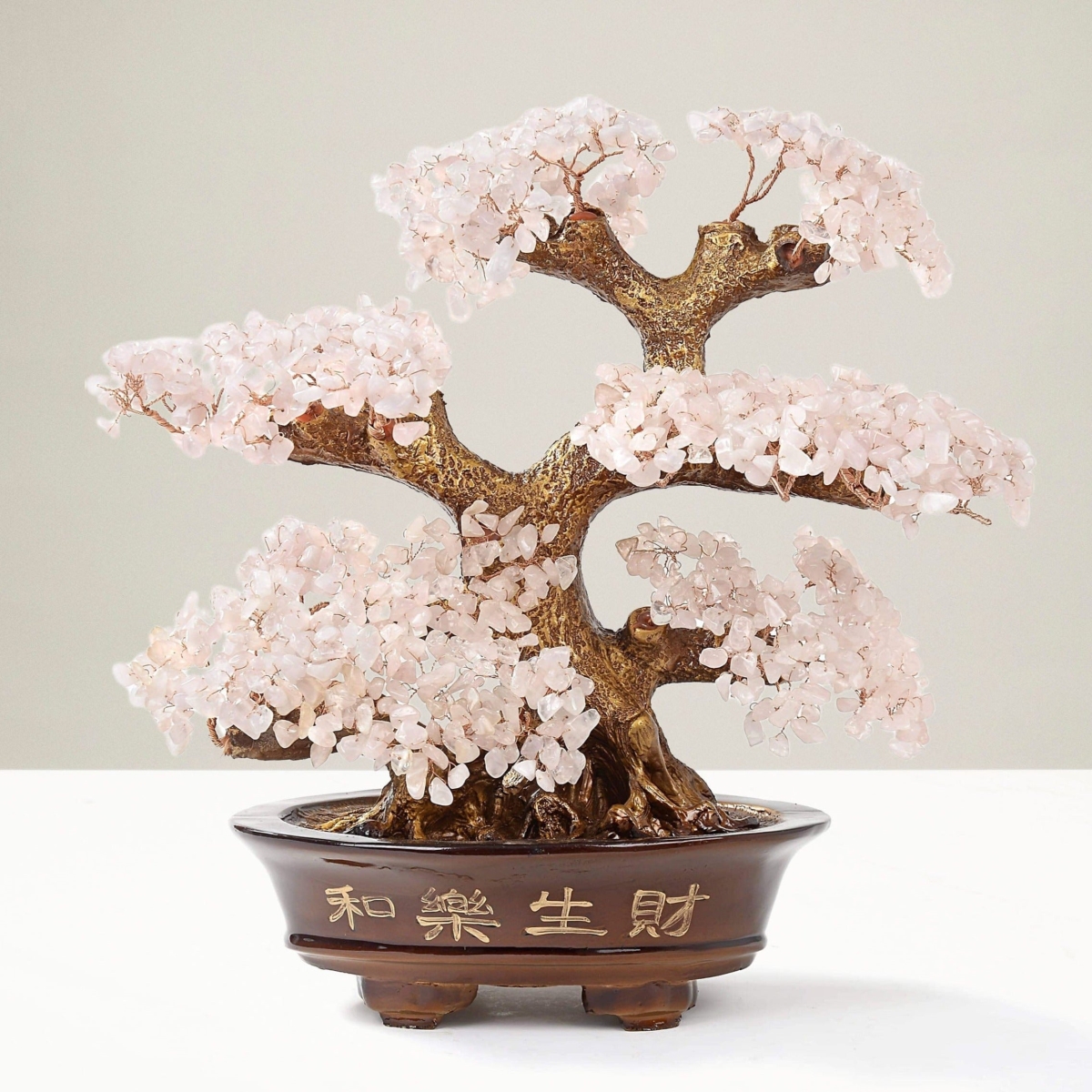 K9151-RQ 13 in. Rose Quartz Bonsai Tree of Life with 1251 Natural Gemstones