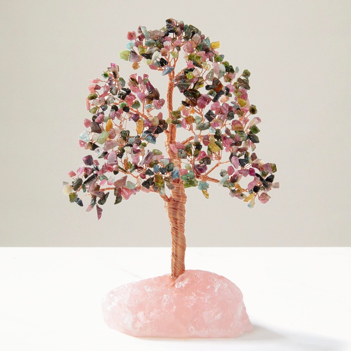 Picture of Kalifano K980R-TR Tourmaline Tree of Life on Rose Quartz Base with 414 Natural Gemstones