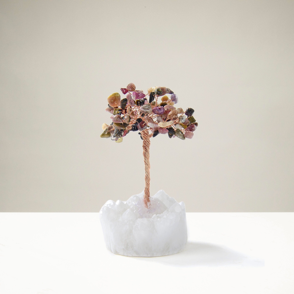 Tourmaline Natural Gemstone Tree of Life with Quartz Base