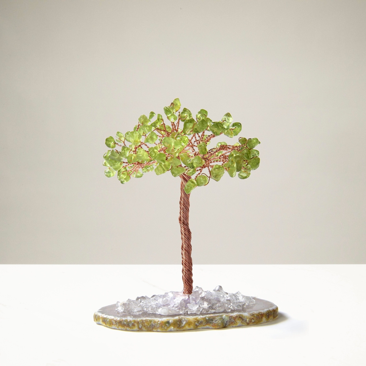 3.5 in. Peridot Natural Gemstone Tree of Life with Agate Base