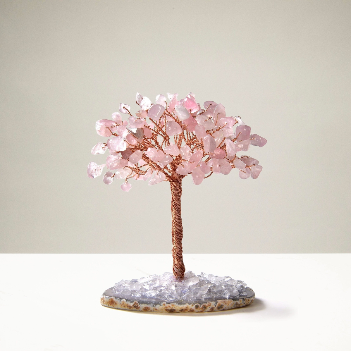 3.5 in. Rose Quartz Natural Gemstone Tree of Life with Agate Base