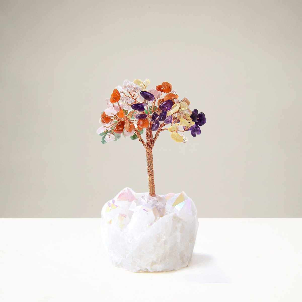 4 in. Natural Gemstone Tree of Life with Quartz Base, Multi Color