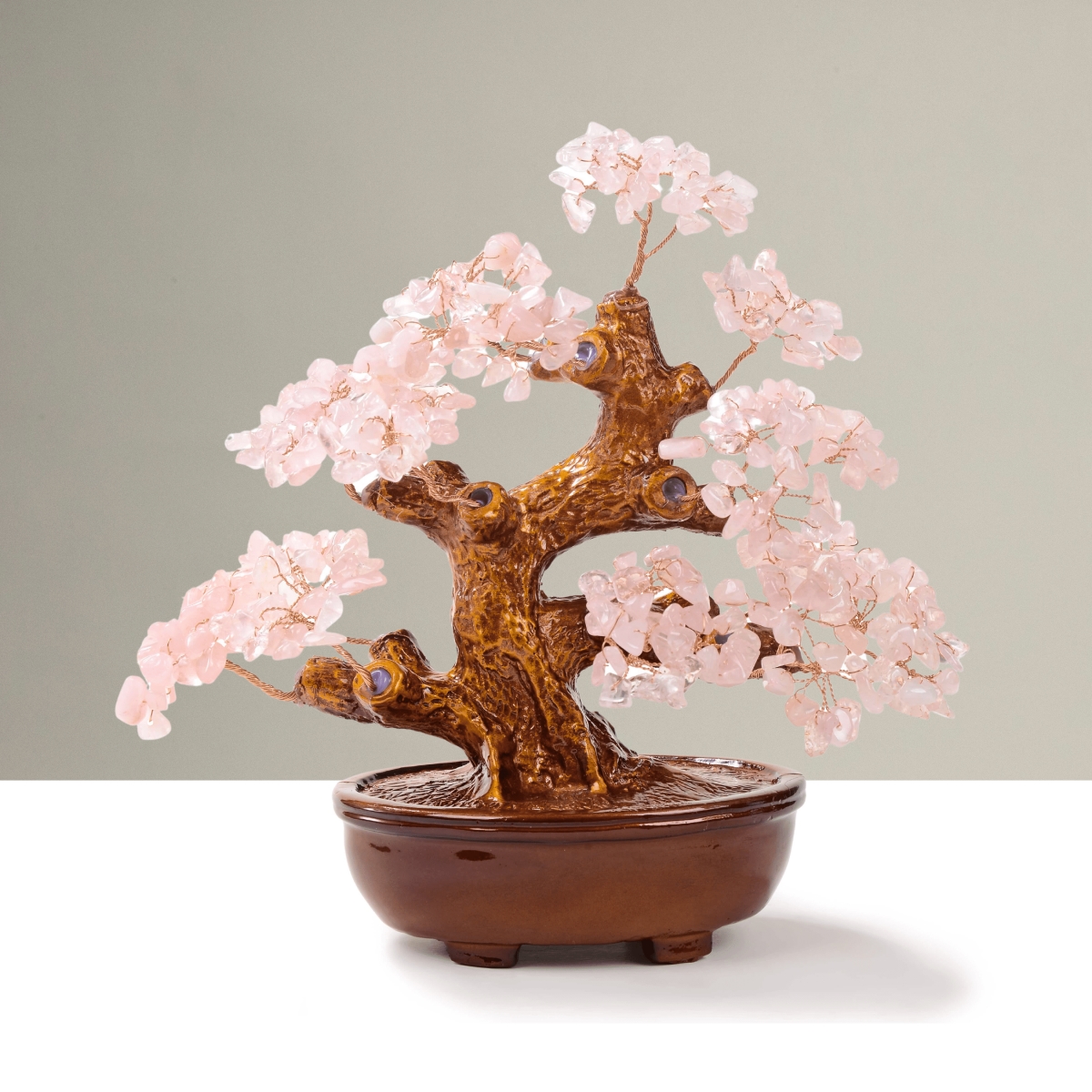 K944-RQ 8 in. Rose Quartz Tree of Life with 360 Natural Gemstones