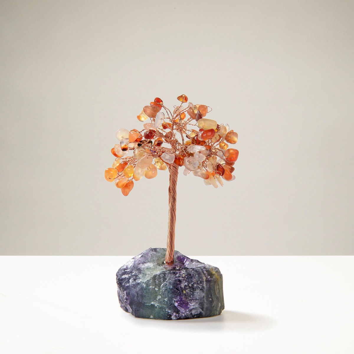 K913F-CR 4 in. Carnelian Natural Gemstone Tree of Life with Fluorite Base