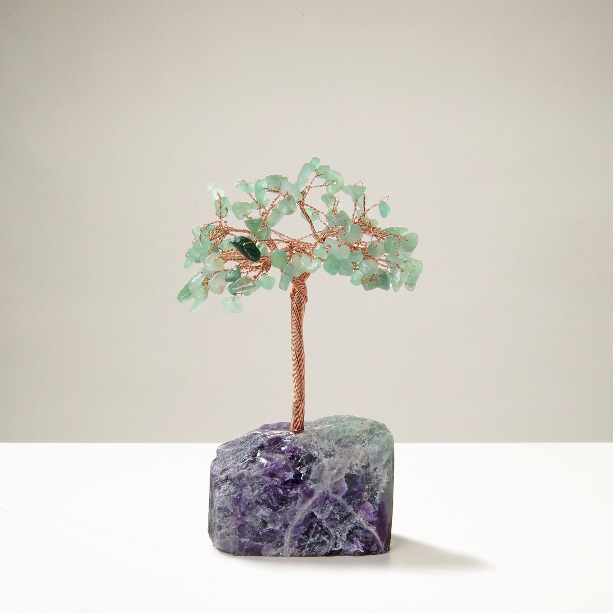 K913F-AV 4 in. Aventurine Natural Gemstone Tree of Life with Fluorite Base