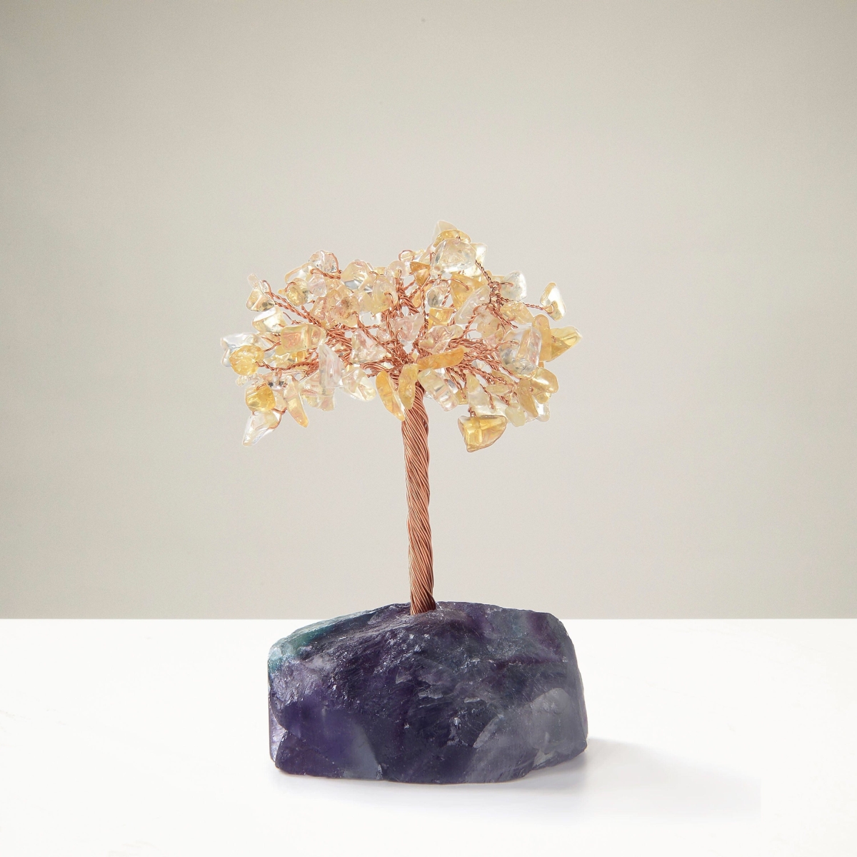 4 in. Citrine Natural Gemstone Tree of Life with Fluorite Base
