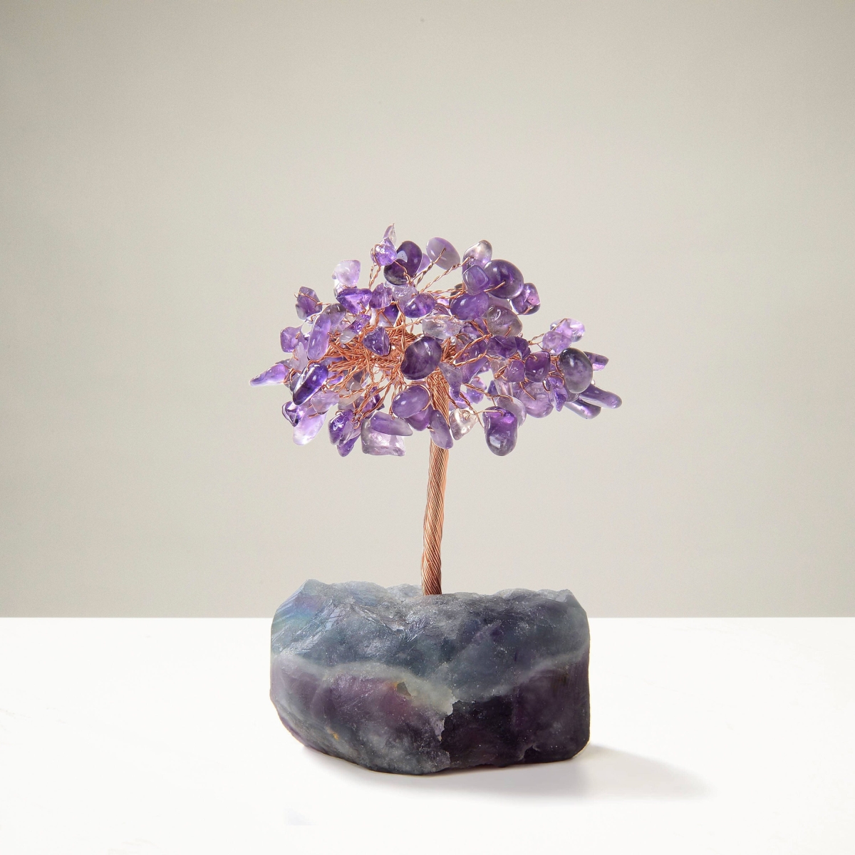 4 in. Amethyst Natural Gemstone Tree of Life with Fluorite Base