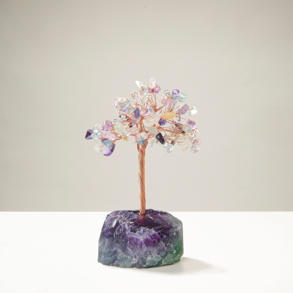 4 in. Fluorite Natural Gemstone Tree of Life with Fluorite Base