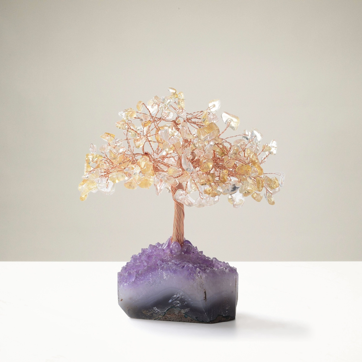 5 in. Citrine Natural Gemstone Tree of Life with Amethyst Geode Base
