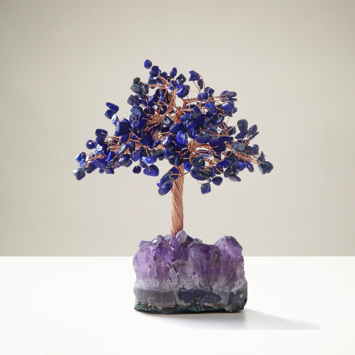 5 in. Lapis Lazuli Natural Gemstone Tree of Life with Amethyst Geode Base