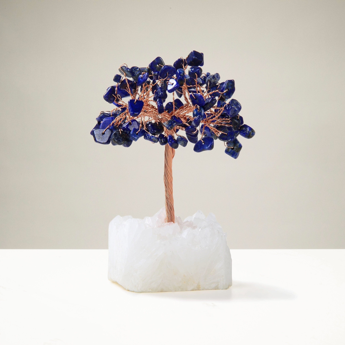 Lapis Natural Gemstone Tree of Life with Quartz Base