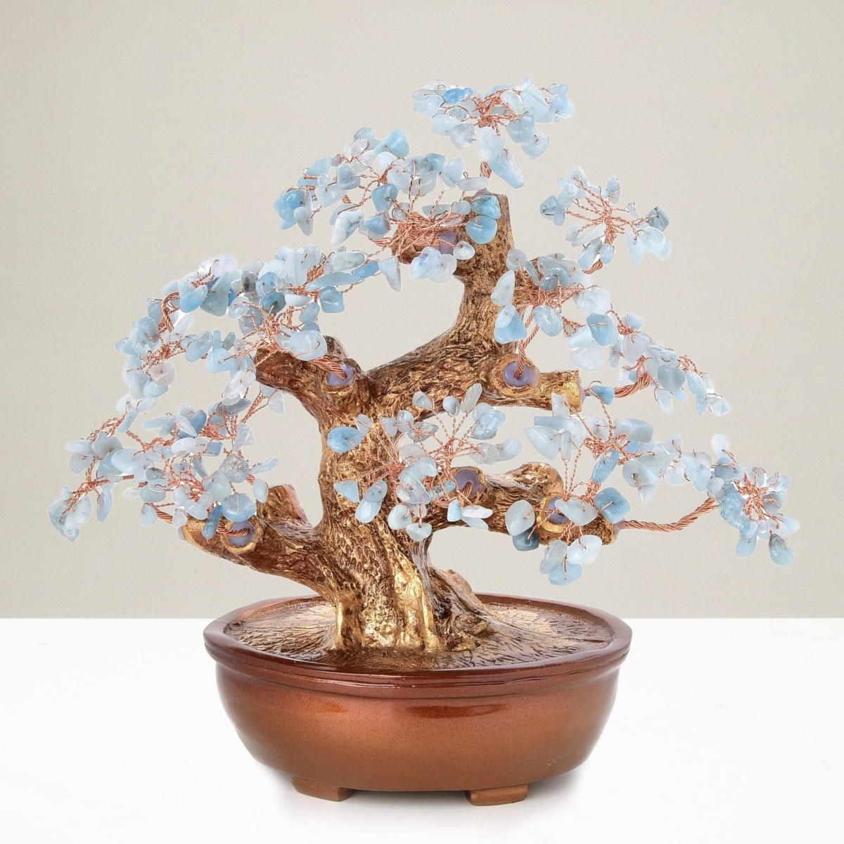 K944-AQ Aquamarine Tree of Life with 360 Natural Gemstones