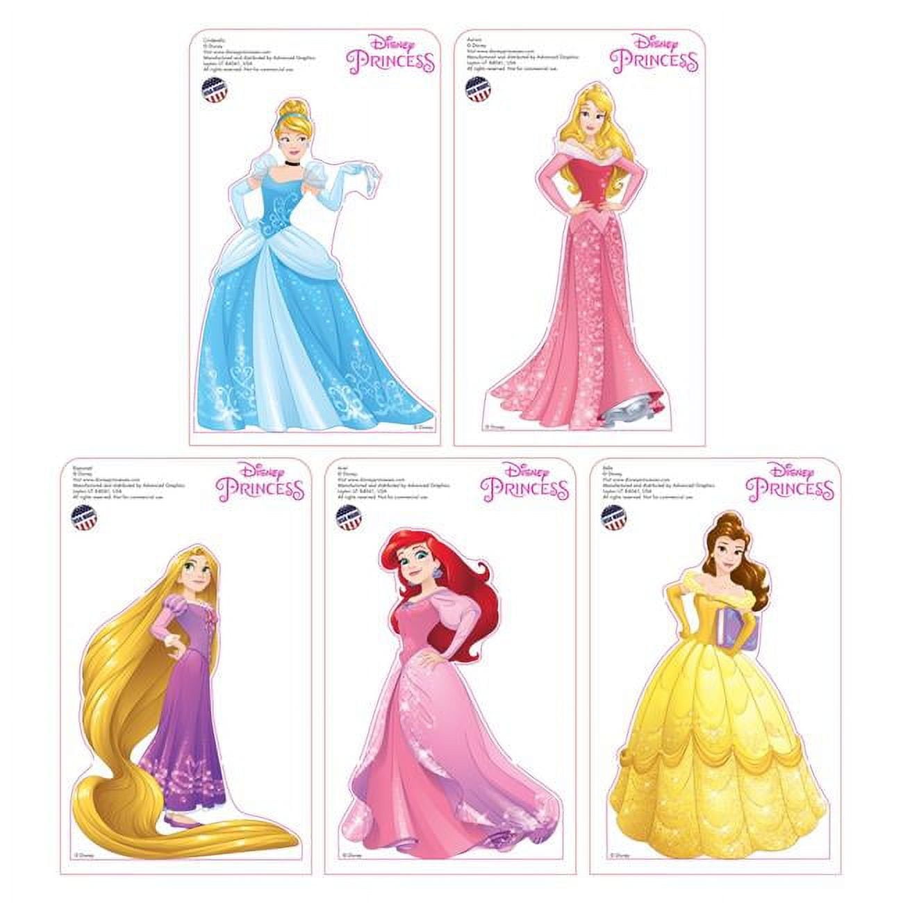2194 9 - 10 in. Tall Mini Disney Princesses Standees 2016 - Belle, Rapunzel, Cinderella, Aurora & Ariel Cardboard Standup, Pack of 5