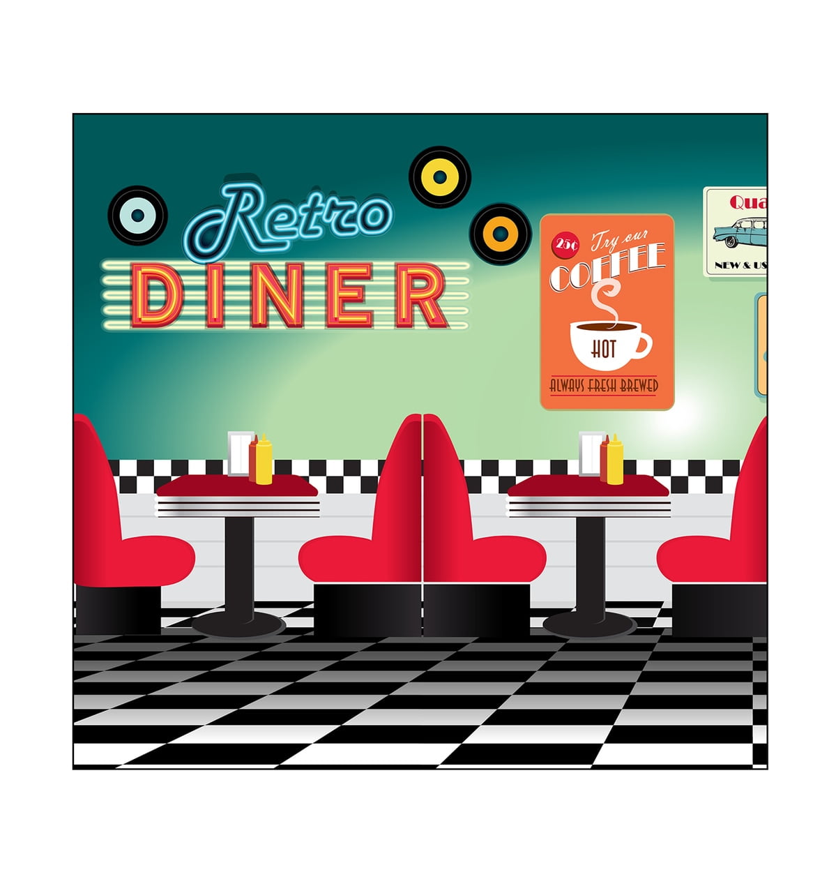84 x 43 in. 50s Backdrop Double Wide Cardboard Cutout