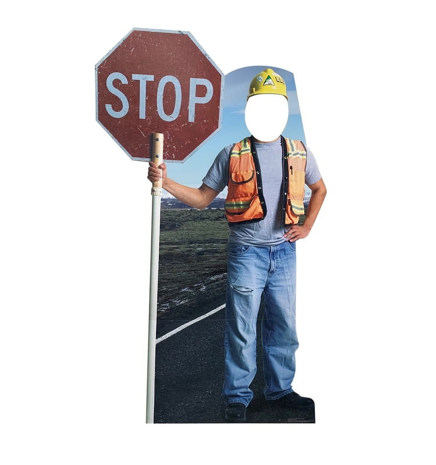 76 x 43 in. Construction Worker Stop Sign Cardboard Cutout