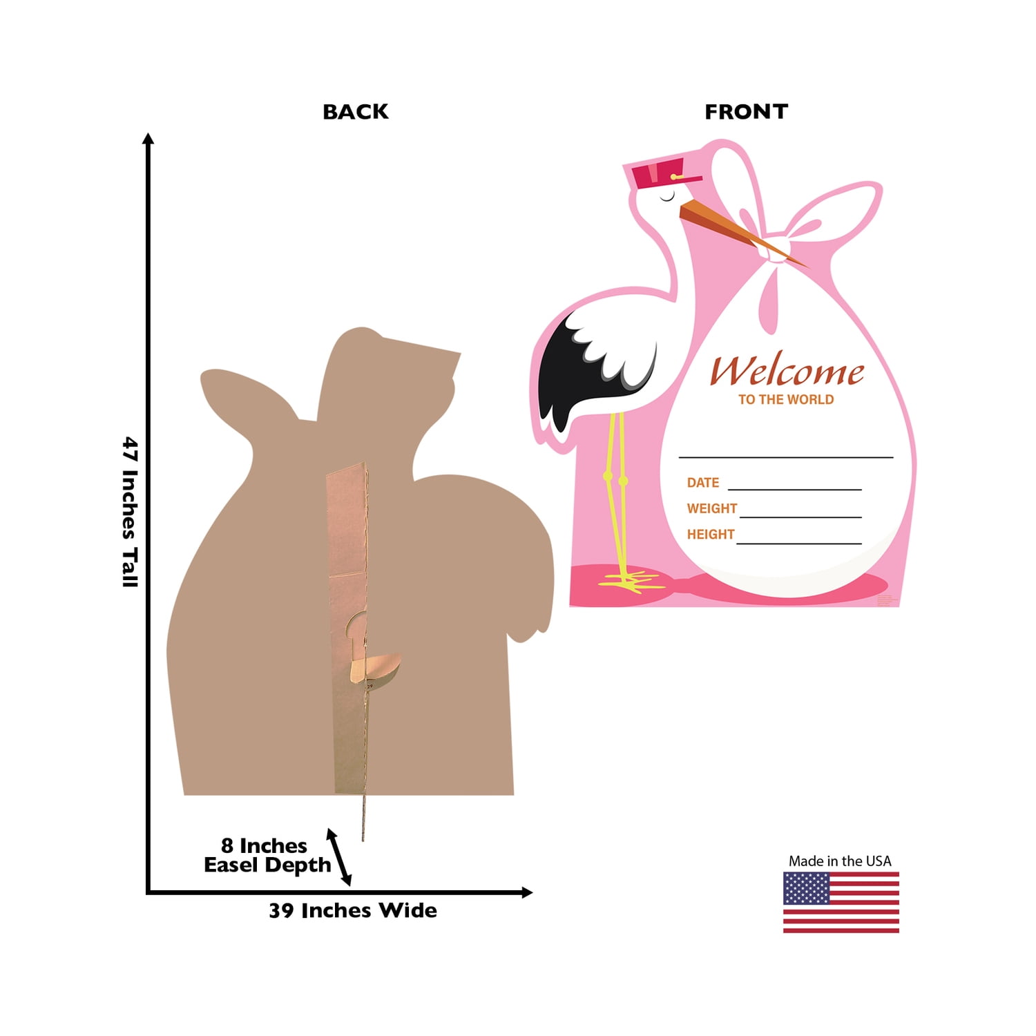 47 x 39 in. Its a Girl Stork Cardboard Cutout, Pink