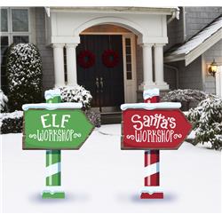 20 x 13 in. Elf & Santa Workshop Signs, Set of 2