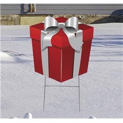 20 x 19 in. Bow Present Yard Sign, Red & Silver