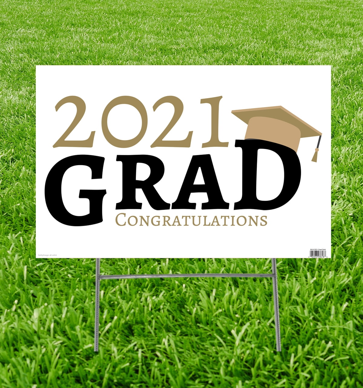 23 x 15 in. 2021 Grad Yard Sign, Gold