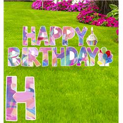 3652 15 x 10 in. Happy Birthday Flower Yard Sign