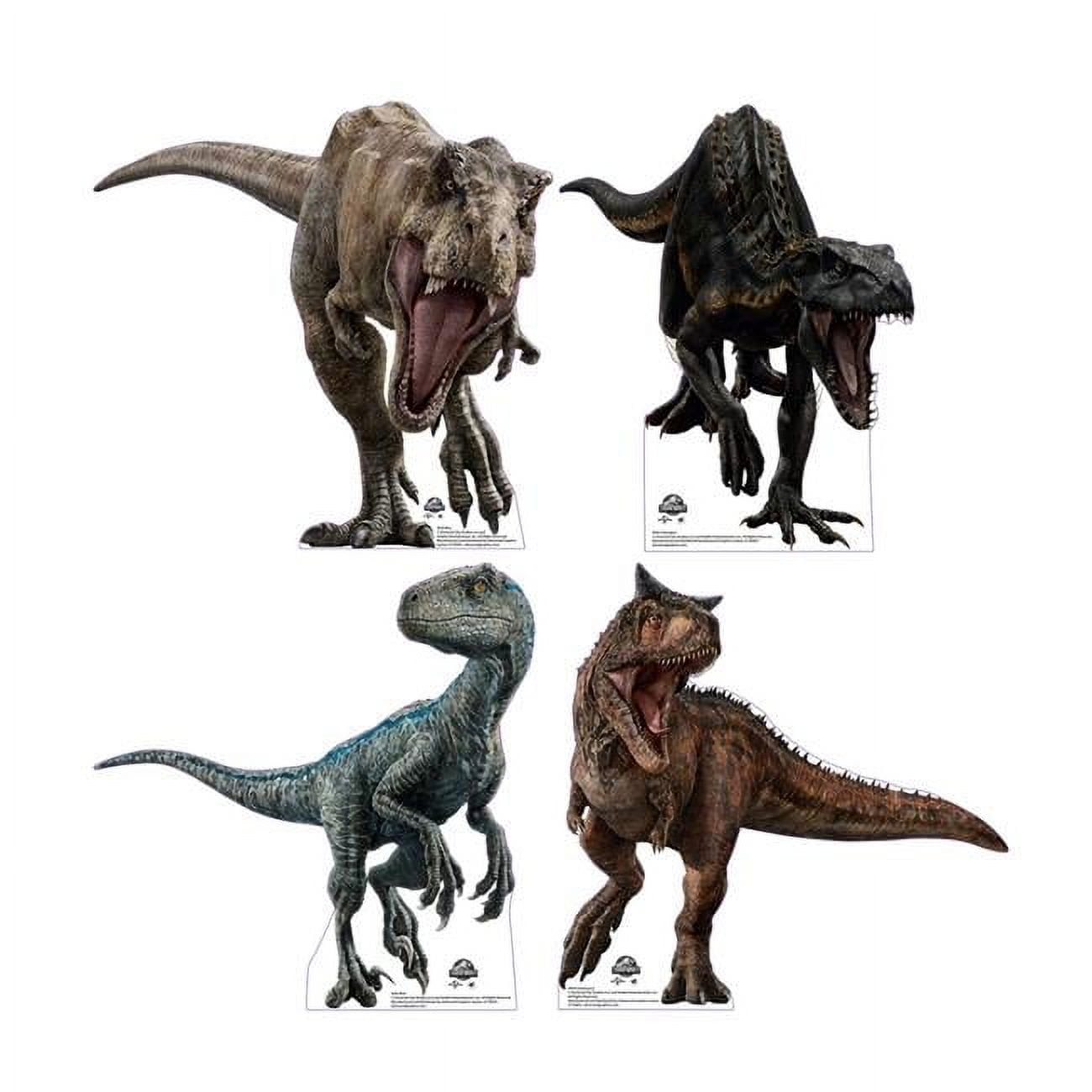 18 in. Jurassic World Mini Standee Cardboard Cutouts - T-Rex, Indoraptor, Camotaurus & Blue - Set of 4