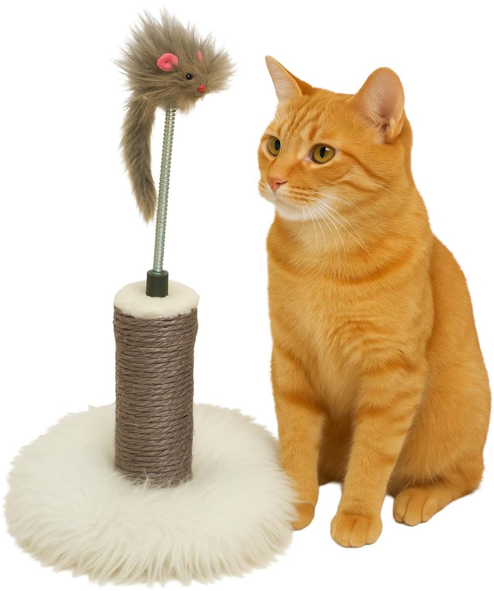 CAT003  Spring Mouse Cat Scratcher & Activity Post, 7.5'L x 7.5'W x 12'H