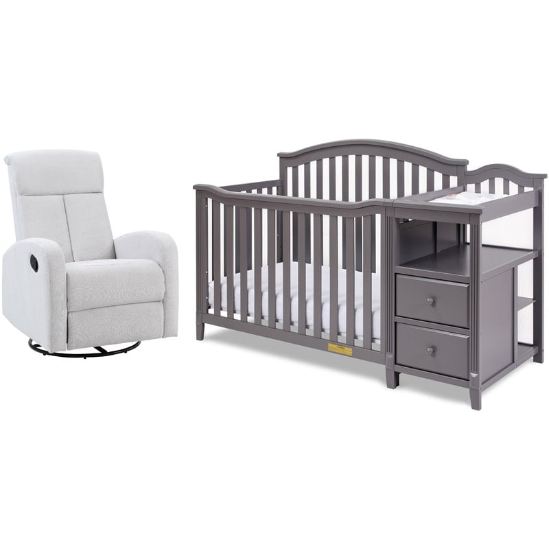 4566G-GR719G 46 x 73 x 30 in. Kali 4-in-1 Convertible Crib & Changer with Amber Swivel Glider Recliner, Gray -  AFG Baby Furniture, 4566G+GR719G