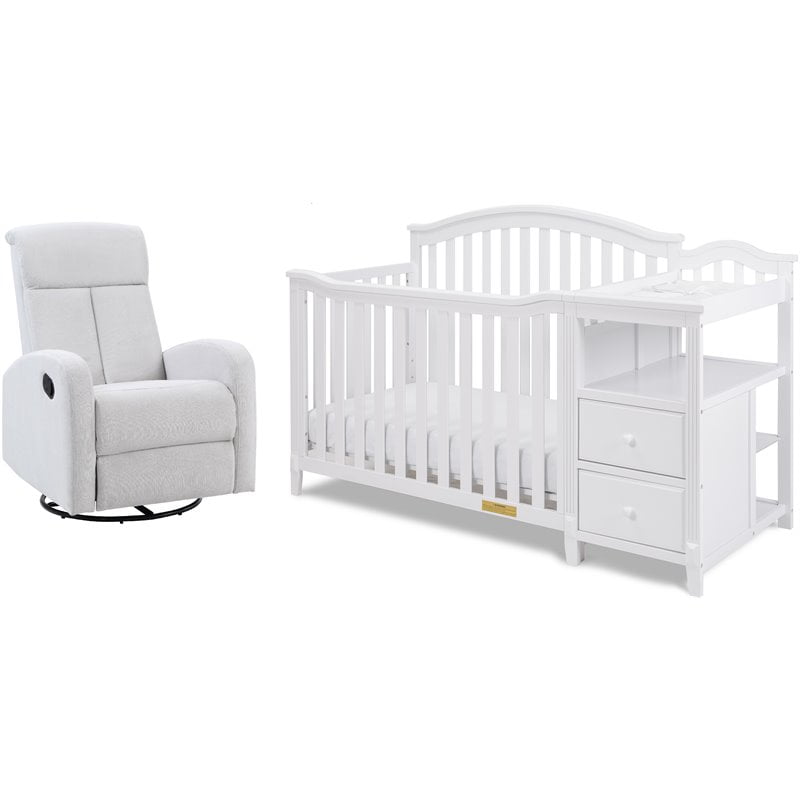 4566W-GR719G 46 x 73 x 30 in. Kali 4-in-1 Convertible Crib & Changer with Amber Swivel Glider Recliner, White & Gray -  AFG Baby Furniture, 4566W+GR719G