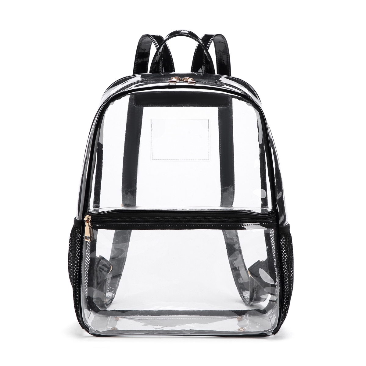 CL102N Lightweight Transparent Clear Backpack with Patent PU Shoulder Traps and Mesh Pockets