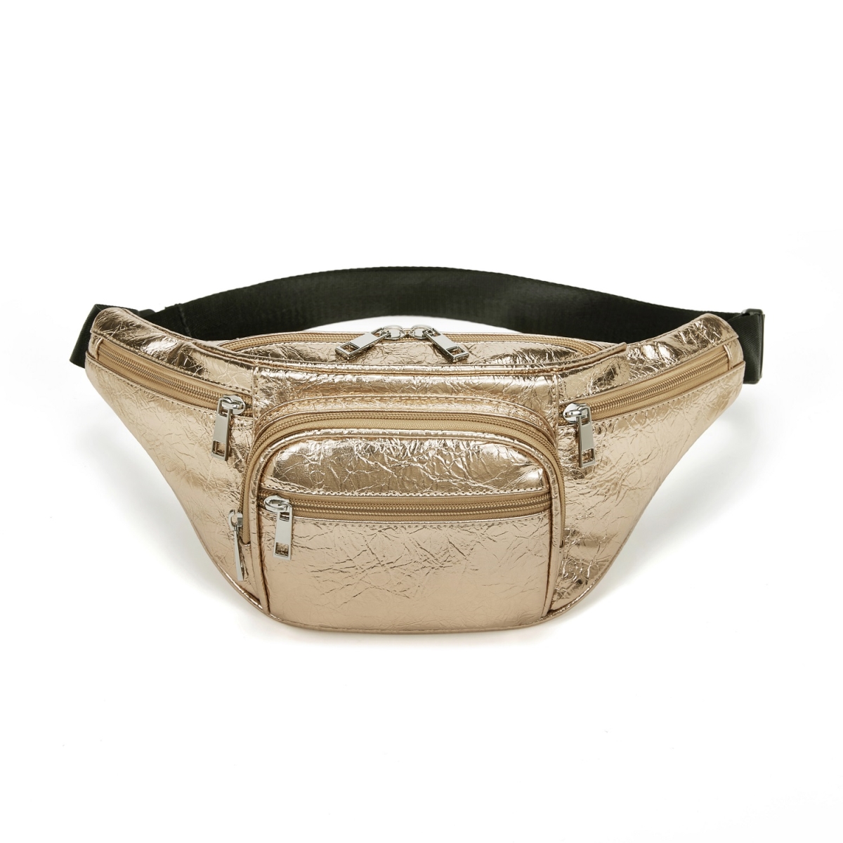 WP001-NRG  Fashion Signature Series Faux Leather 6 Pockets Fanny Pack Waist Pack -Rose Gold