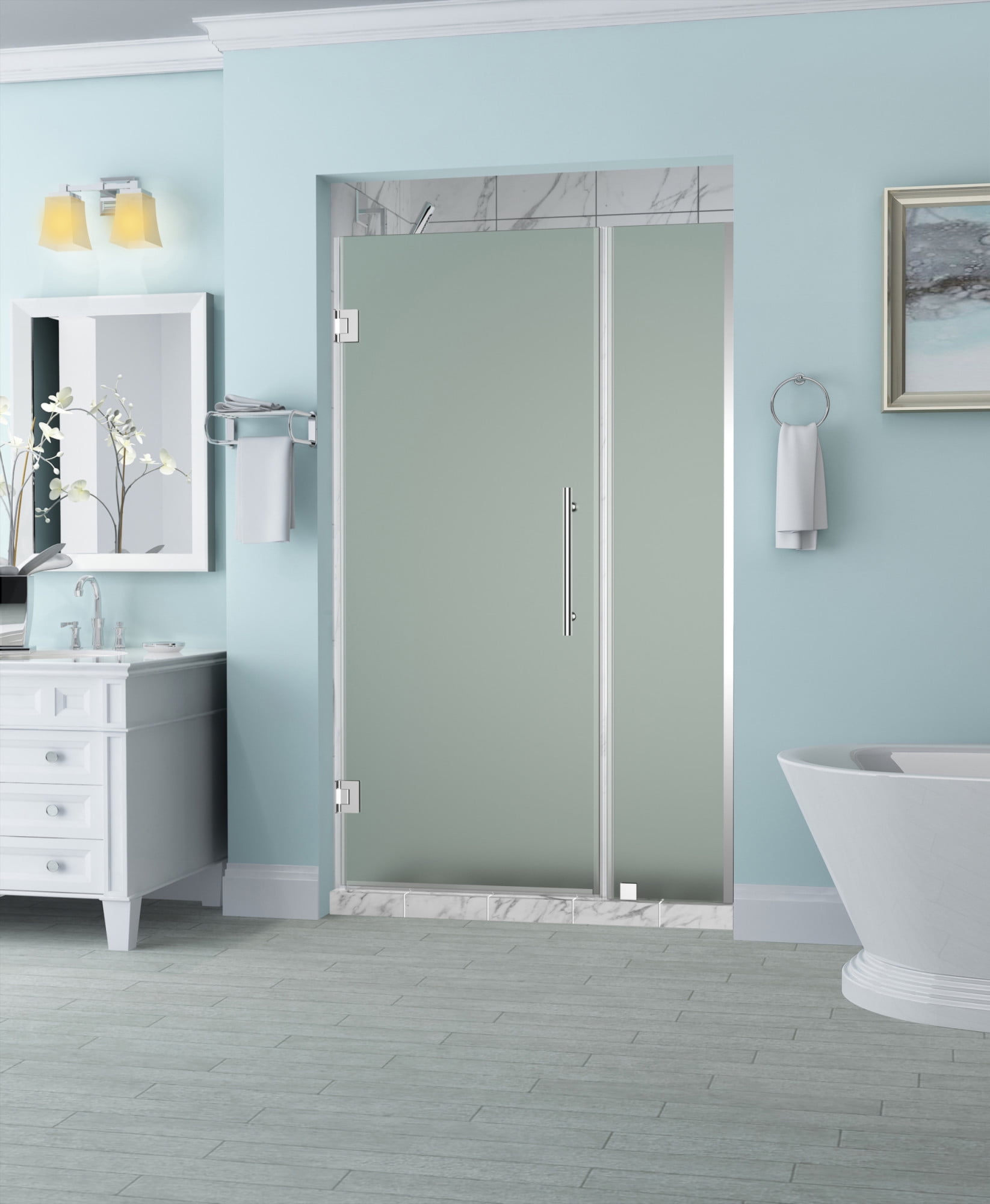 Belmore Frameless Hinged Shower Door with Frosted Glass - Chrome
