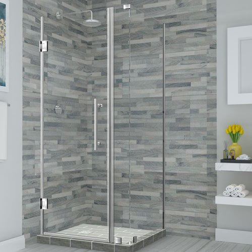 Bromley Frameless Corner Hinged Shower Enclosure - Stainless Steel - 72 H x 32 W x 34.37 D in.