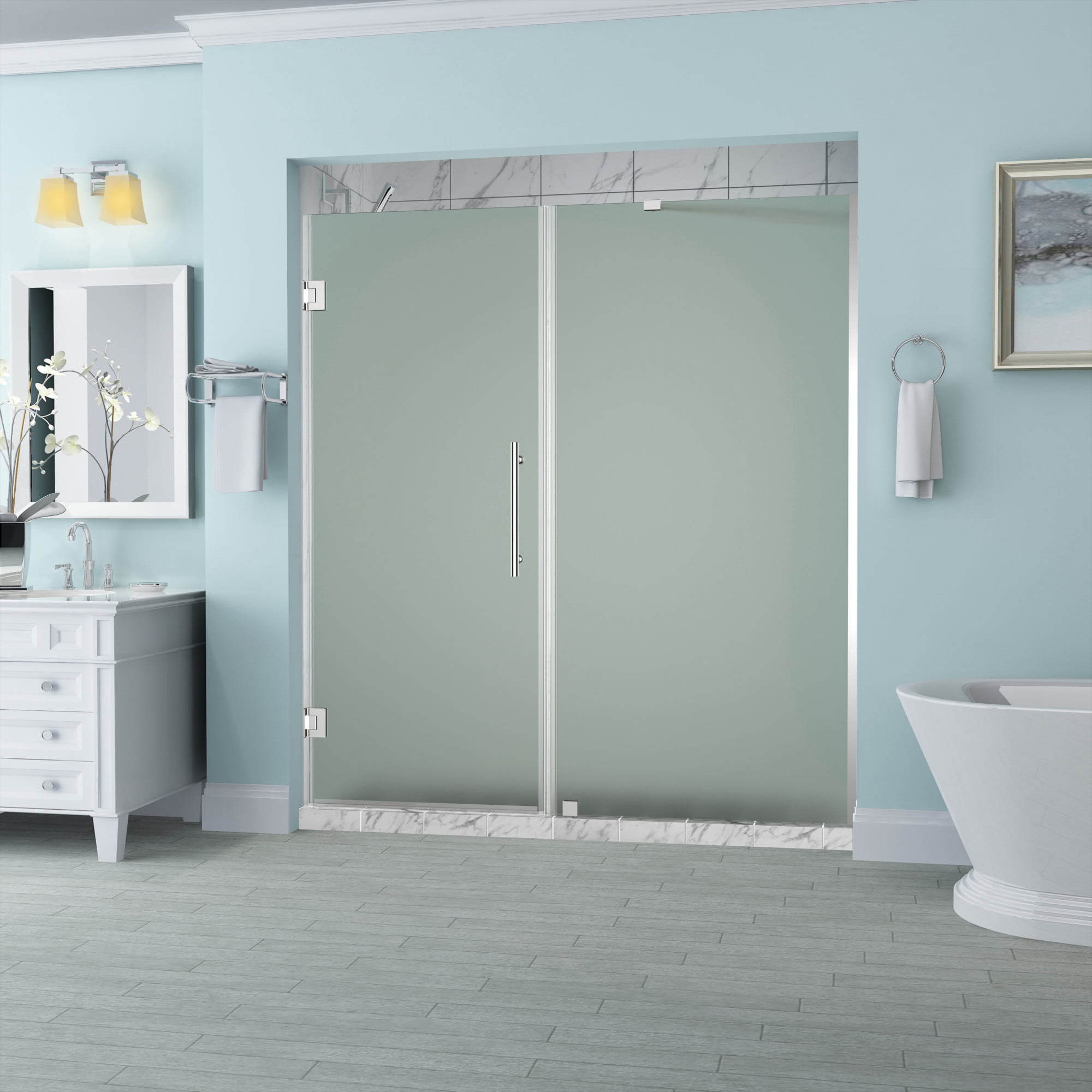 Belmore Frameless Hinged Shower Door with Frosted Glass - Chrome