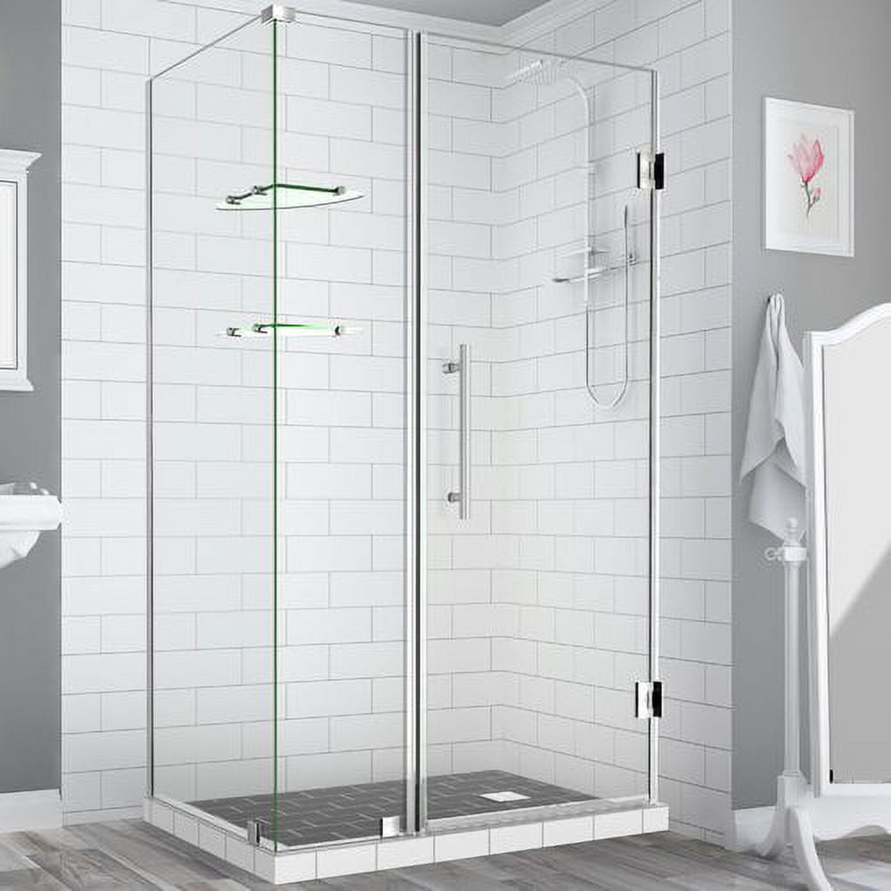 72 x 42 x 34.38 in. Bromley GS Frameless Corner Hinged Shower Enclosure with Glass Shelves, Stainless Steel