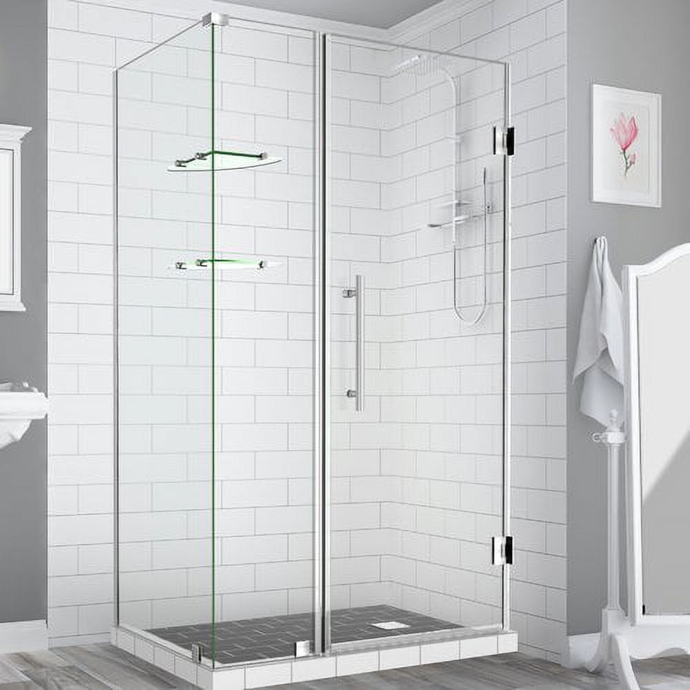 72 x 42 x 36.38 in. Bromley GS Frameless Corner Hinged Shower Enclosure with Glass Shelves, Stainless Steel